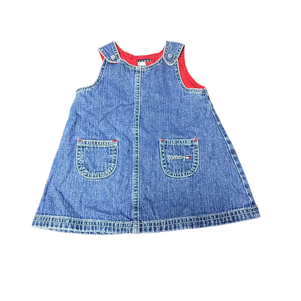 Tommy Hilfiger Denim Dress A-Line Pockets Sleeveless Red Trim 3-6 Months